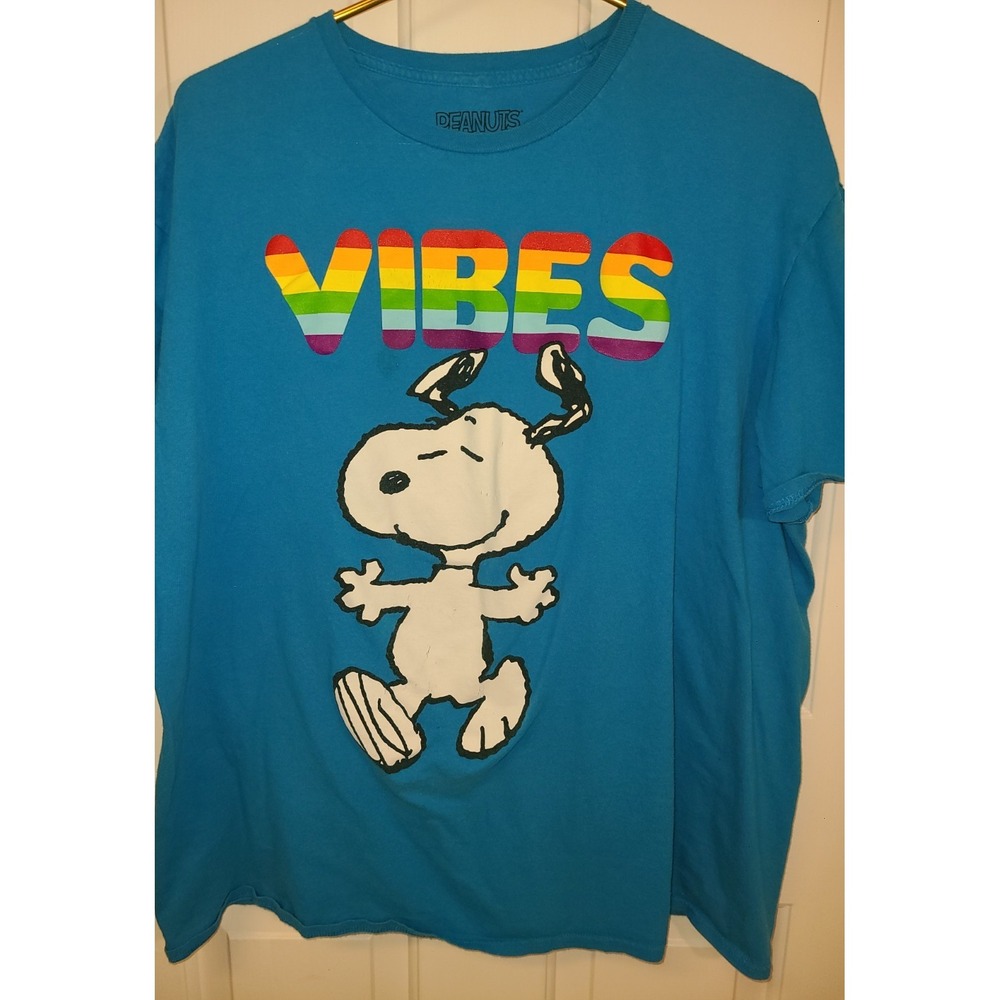 Peanuts Snoopy VIBES Rainbow Pride Men's 2XL Turquoise LGBTQA